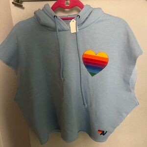 Aviator Nation - Light Blue Hoodie with Rainbow Heart - not new balance not sure